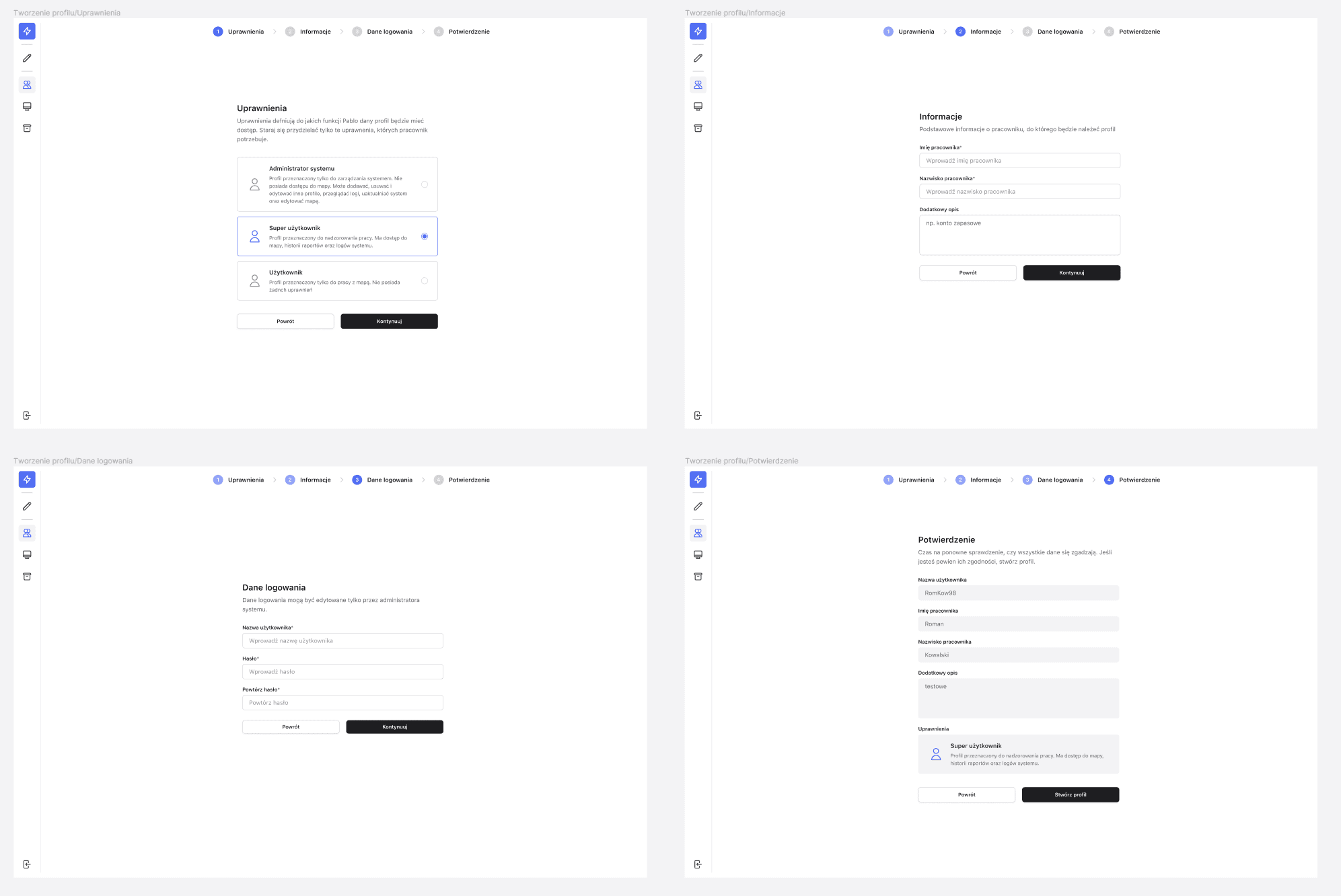 Profile Creation Pages